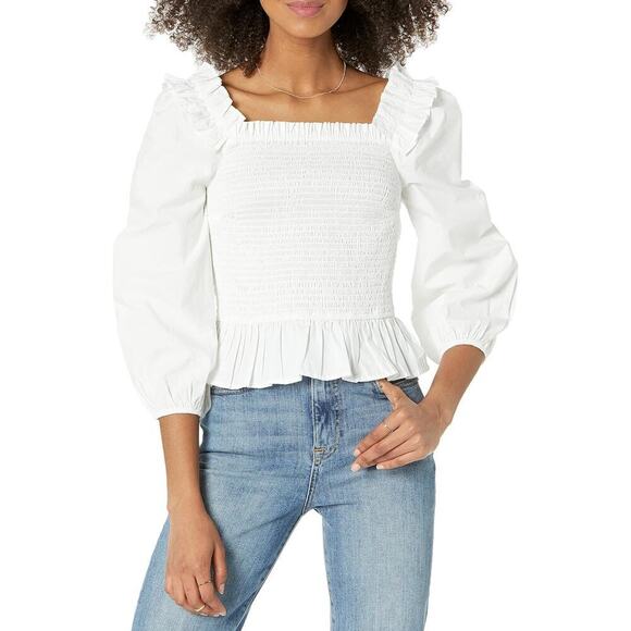 The Drop Women's Marisol Long-Sleeve Ruffle Smocked Top L - Picture 1 of 3